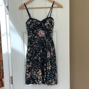 Band of Gypsies Dark Blue Mini Dress with Pink & Green Floral Print